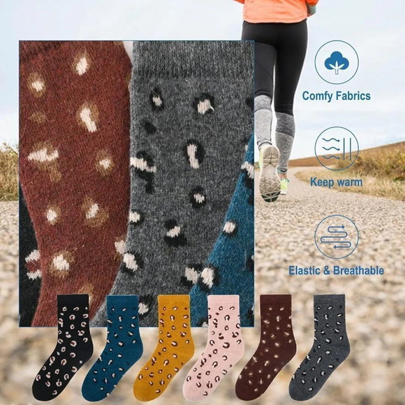 Women Winter Warm Socks for Ladies Cozy Crew Socks 6 Pairs - 13039/Mix Leopard - Picture 4 of 5